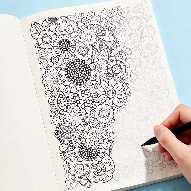 Adult Coloring Book Stress Relief - One Adult Stress Relief Hand Drawn